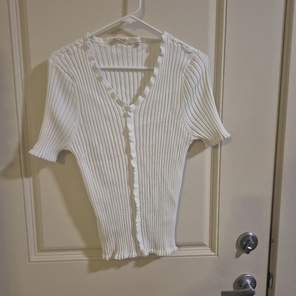 Soft Surroundings White Ribbed Button-Down Shirt